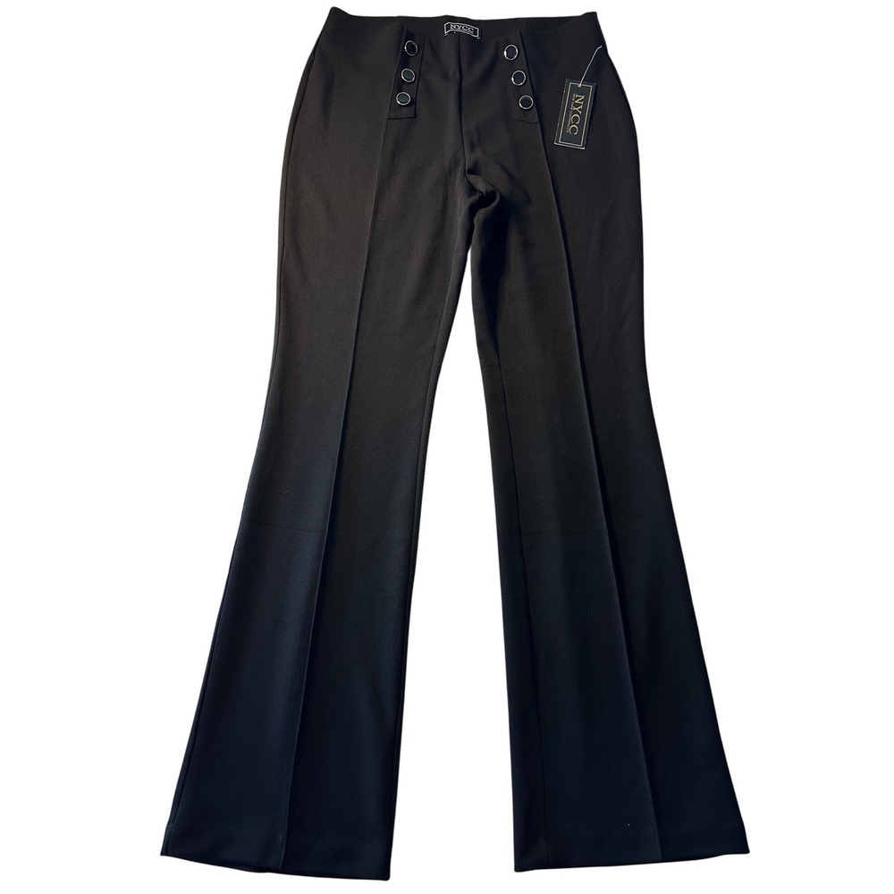 NYCC New York Clothing Co Black Sailor Button High Waist Flare Leg Pants Womens